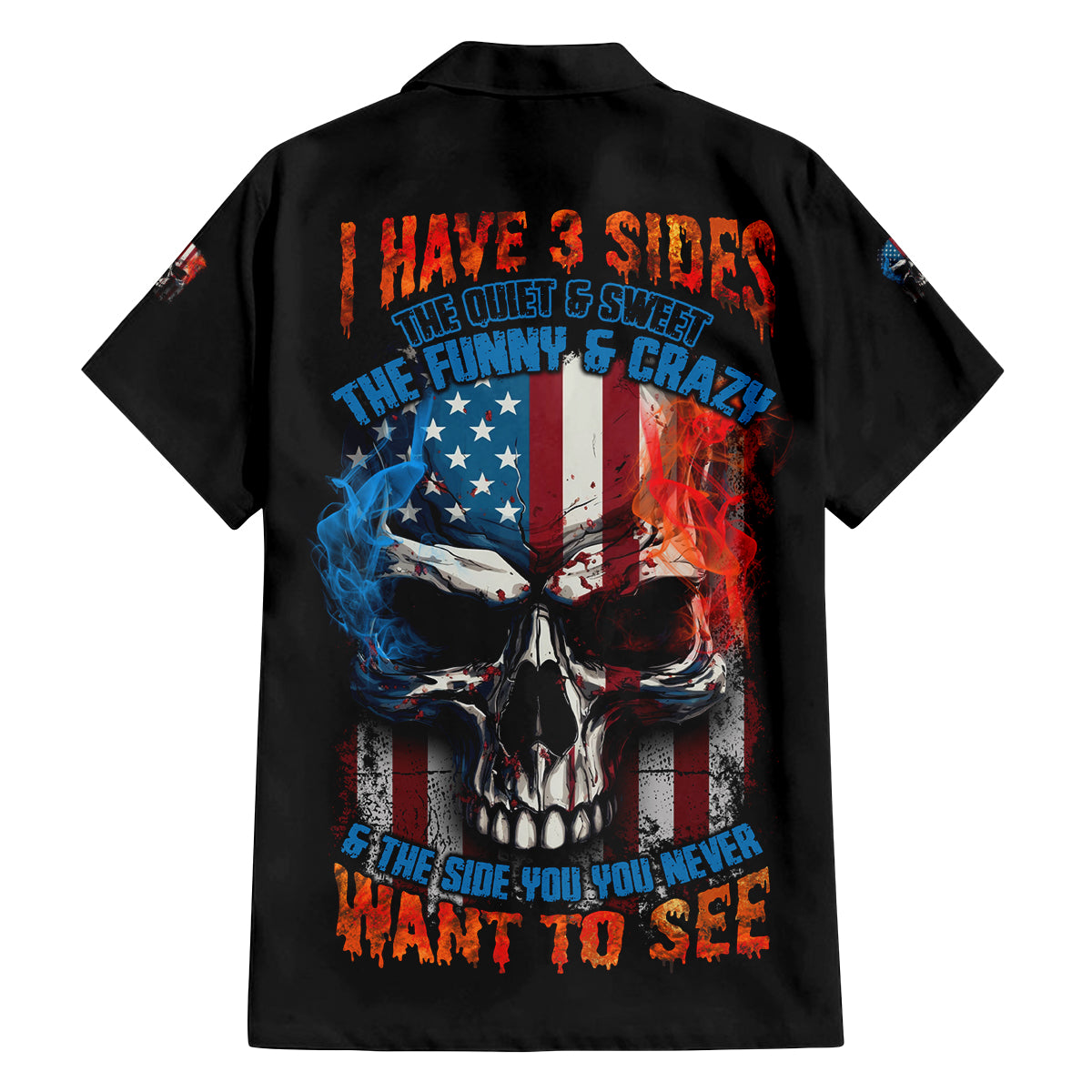 I Have Three Sides Skull Flag Family Matching Off Shoulder Long Sleeve Dress and Hawaiian Shirt - Wonder Print Shop