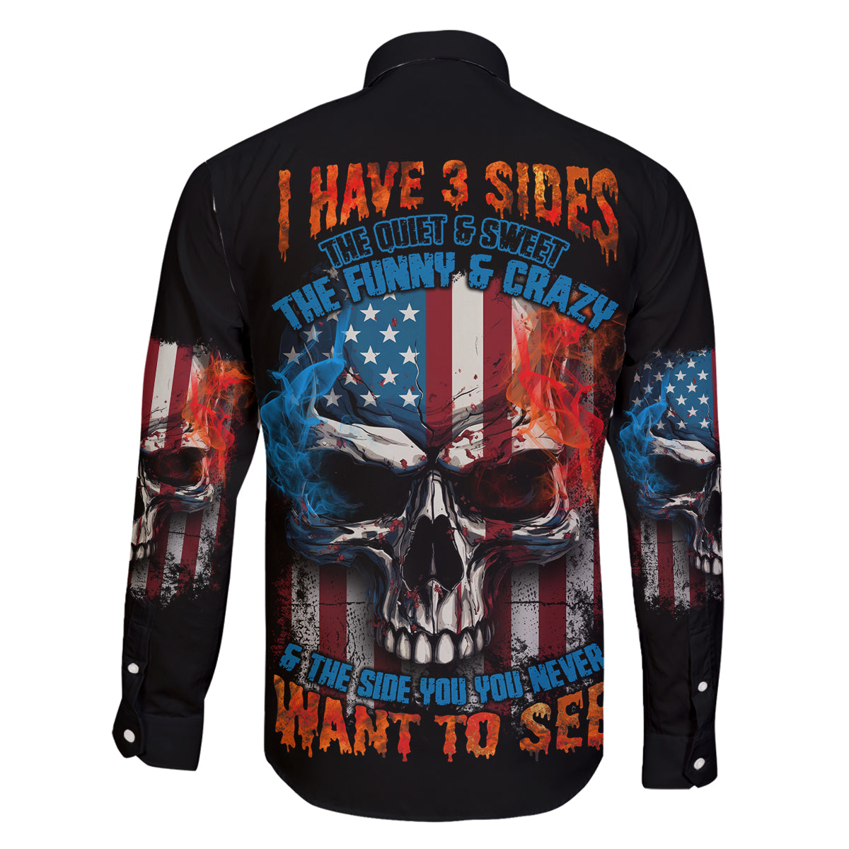 I Have Three Sides Skull Flag Family Matching Off Shoulder Long Sleeve Dress and Hawaiian Shirt - Wonder Print Shop