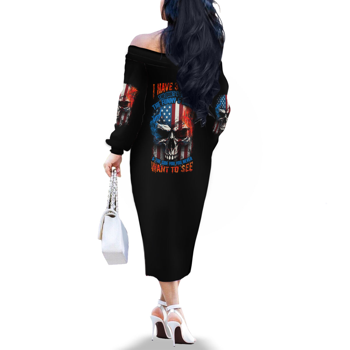 I Have Three Sides Skull Flag Family Matching Off Shoulder Long Sleeve Dress and Hawaiian Shirt - Wonder Print Shop