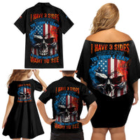 I Have Three Sides Skull Flag Family Matching Off Shoulder Short Dress and Hawaiian Shirt - Wonder Print Shop