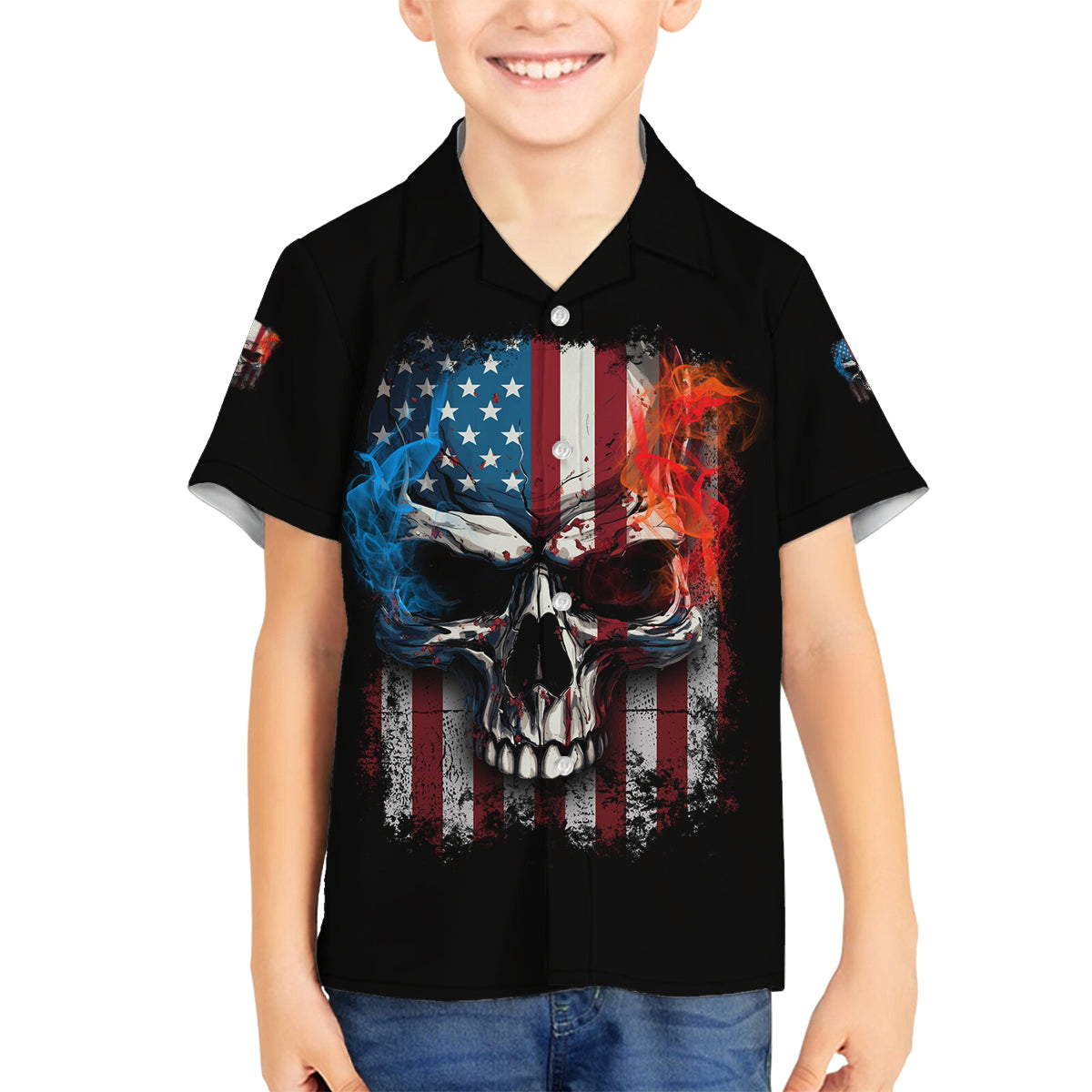 I Have Three Sides Skull Flag Family Matching Puletasi Dress and Hawaiian Shirt - Wonder Print Shop