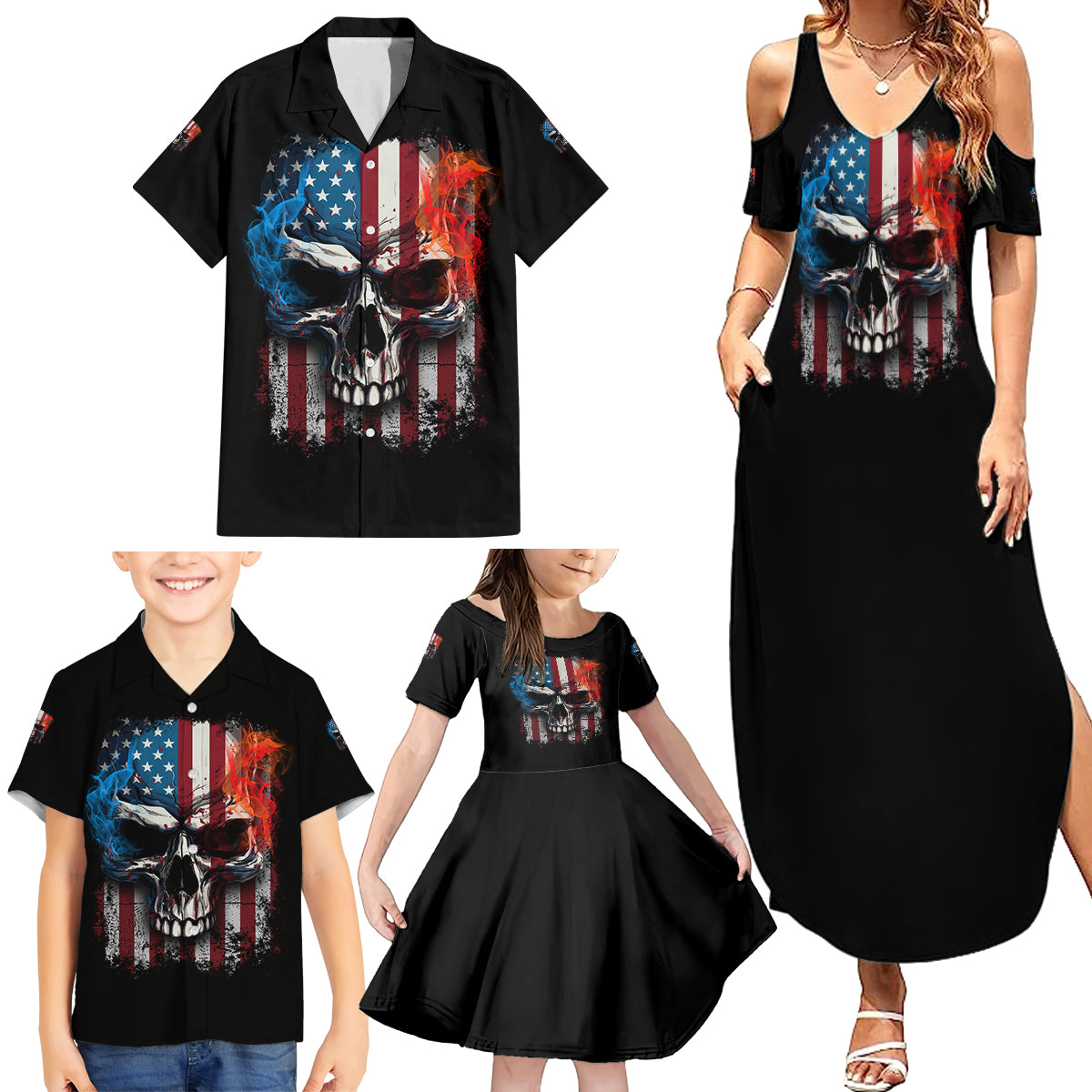 I Have Three Sides Skull Flag Family Matching Summer Maxi Dress and Hawaiian Shirt - Wonder Print Shop
