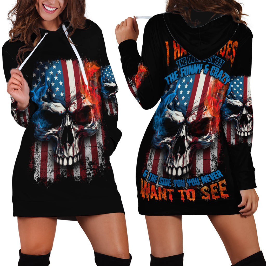 I Have Three Sides Skull Flag Hoodie Dress - Wonder Print Shop