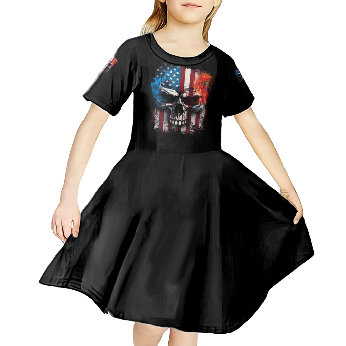 I Have Three Sides Skull Flag Kid Short Sleeve Dress - Wonder Print Shop