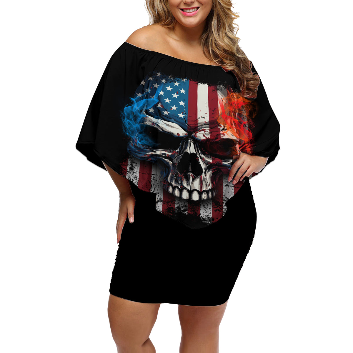 I Have Three Sides Skull Flag Off Shoulder Short Dress - Wonder Print Shop