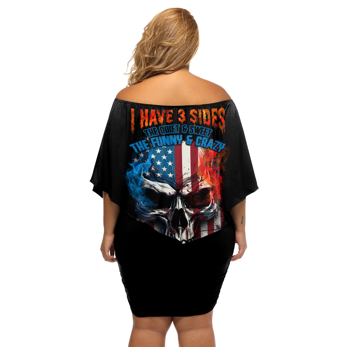 I Have Three Sides Skull Flag Off Shoulder Short Dress - Wonder Print Shop