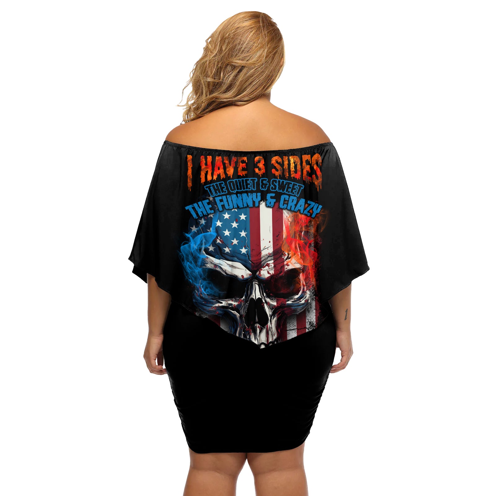 I Have Three Sides Skull Flag Off Shoulder Short Dress - Wonder Print Shop