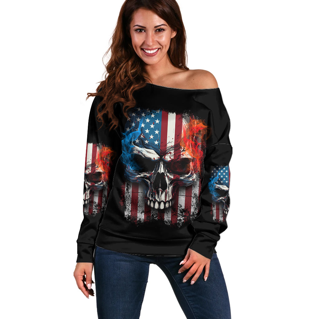 I Have Three Sides Skull Flag Off Shoulder Sweater - Wonder Print Shop