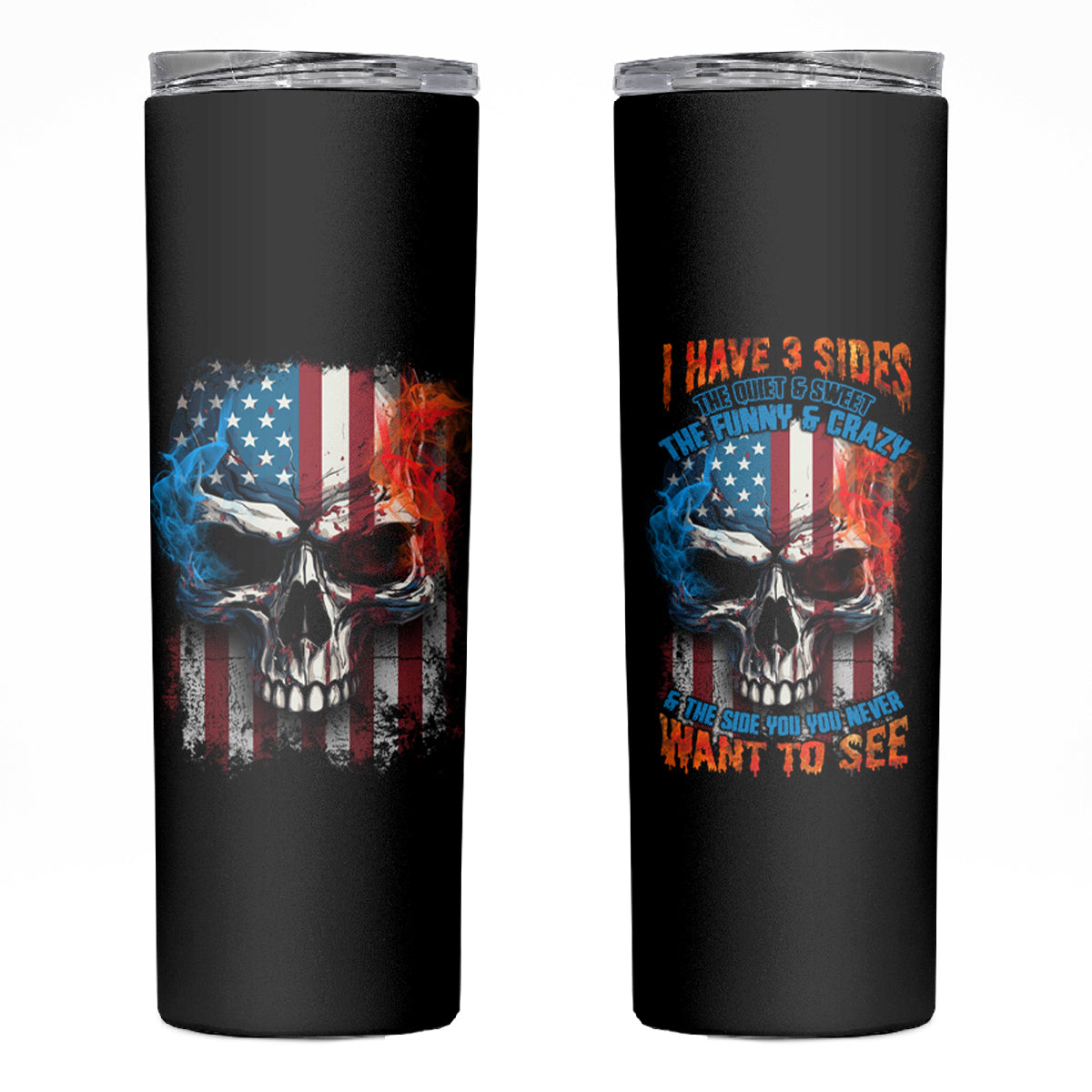 I Have Three Sides Skull Flag Skinny Tumbler - Wonder Print Shop