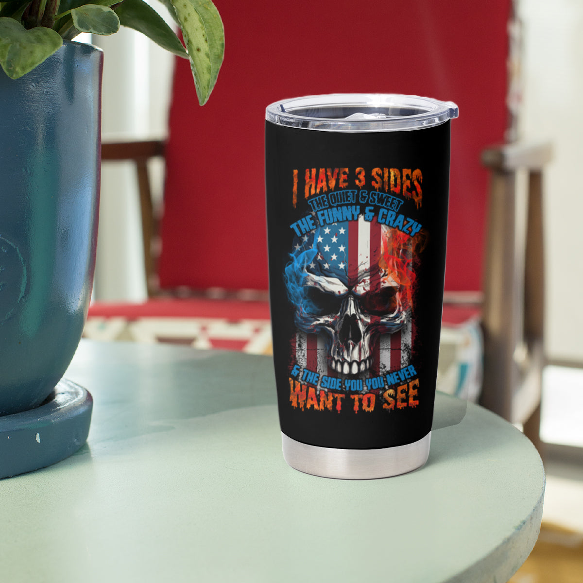 I Have Three Sides Skull Flag Tumbler Cup - Wonder Print Shop