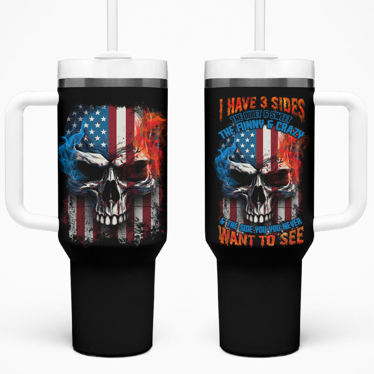 I Have Three Sides Skull Flag Tumbler With Handle - Wonder Print Shop