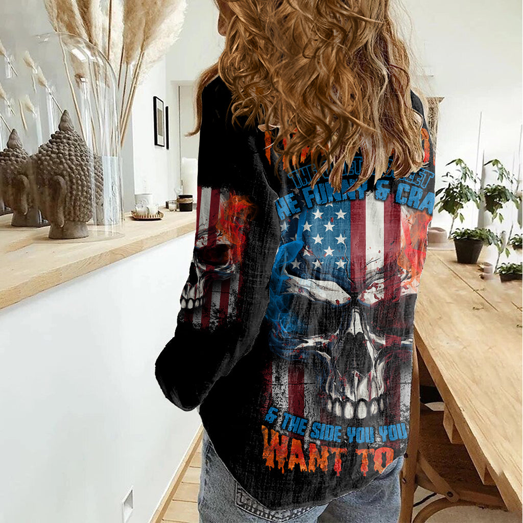 I Have Three Sides Skull Flag Women Casual Shirt - Wonder Print Shop