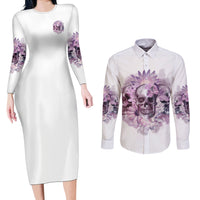 Stuck Between Idk Idc And IDGAF Skull Couples Matching Long Sleeve Bodycon Dress and Long Sleeve Button Shirt - Wonder Print Shop