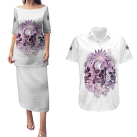 Stuck Between Idk Idc And IDGAF Skull Couples Matching Puletasi Dress and Hawaiian Shirt - Wonder Print Shop
