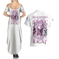 Stuck Between Idk Idc And IDGAF Skull Couples Matching Summer Maxi Dress and Hawaiian Shirt - Wonder Print Shop