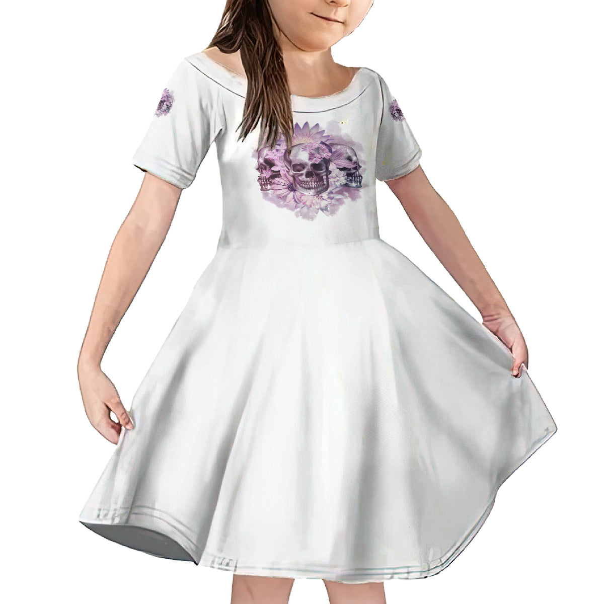 Stuck Between Idk Idc And IDGAF Skull Family Matching Off Shoulder Long Sleeve Dress and Hawaiian Shirt - Wonder Print Shop