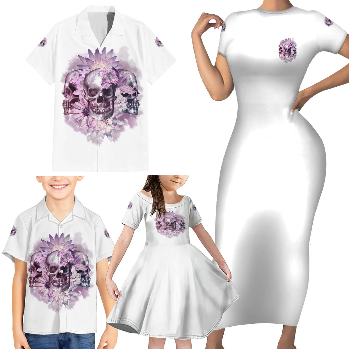 Stuck Between Idk Idc And IDGAF Skull Family Matching Short Sleeve Bodycon Dress and Hawaiian Shirt - Wonder Print Shop