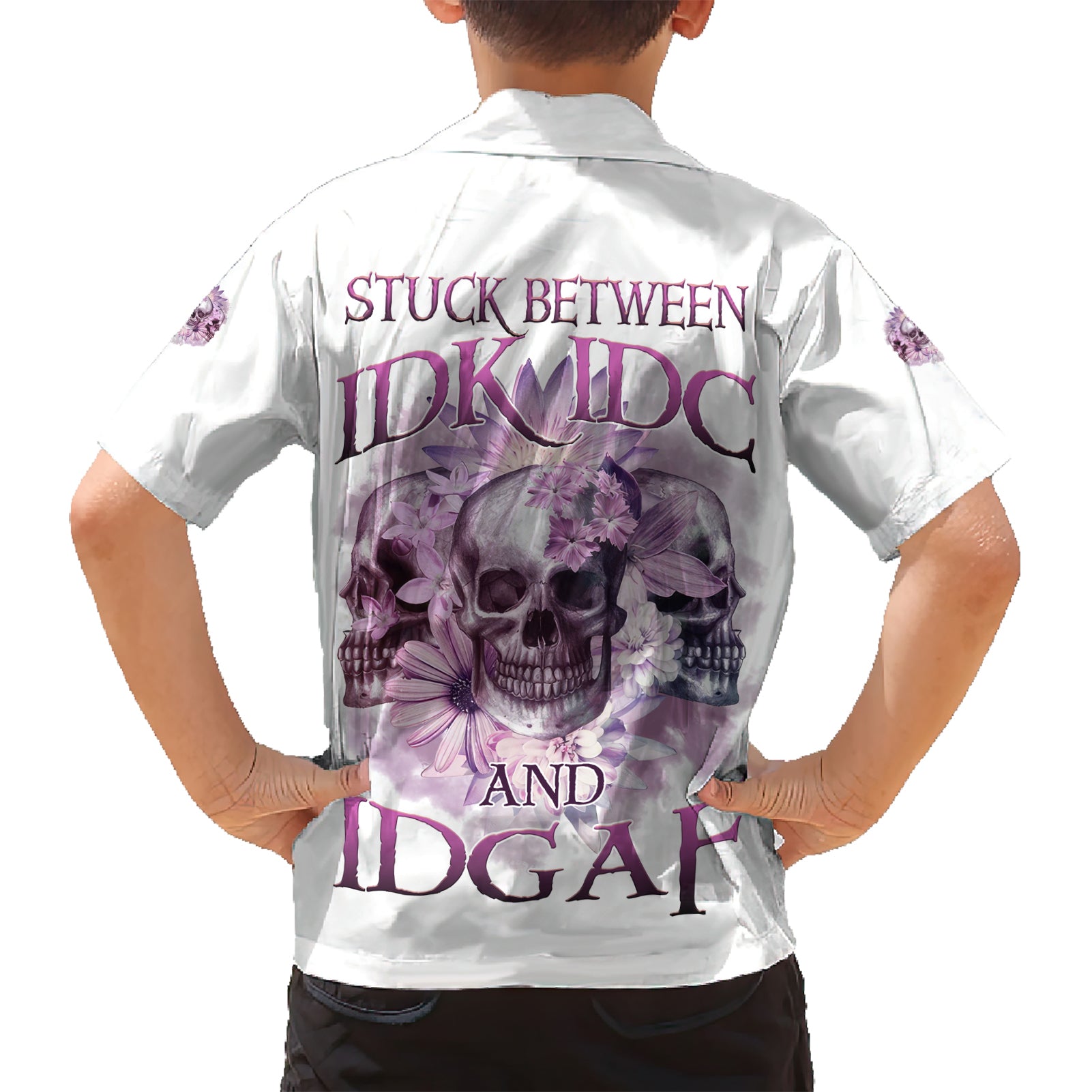 Stuck Between Idk Idc And IDGAF Skull Kid Hawaiian Shirt - Wonder Print Shop