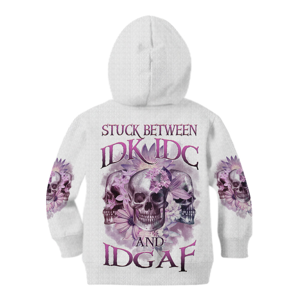 Stuck Between Idk Idc And IDGAF Skull Kid Hoodie - Wonder Print Shop