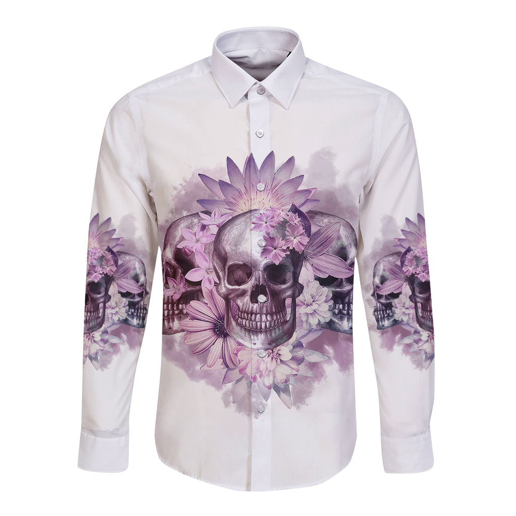 Stuck Between Idk Idc And IDGAF Skull Long Sleeve Button Shirt - Wonder Print Shop