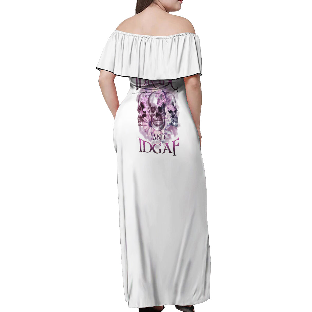 Stuck Between Idk Idc And IDGAF Skull Off Shoulder Maxi Dress - Wonder Print Shop