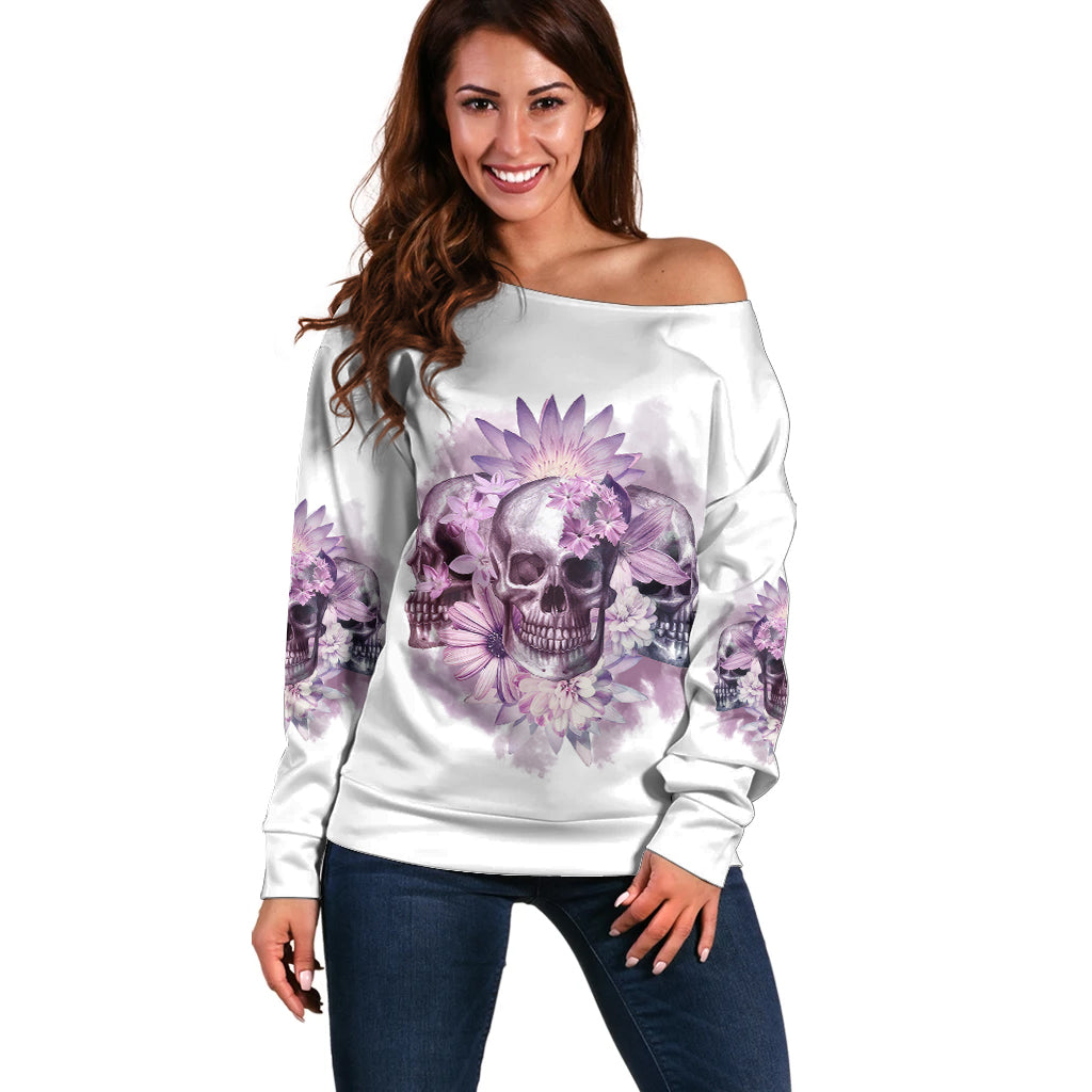 Stuck Between Idk Idc And IDGAF Skull Off Shoulder Sweater - Wonder Print Shop