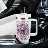 Stuck Between Idk Idc And IDGAF Skull Tumbler With Handle - Wonder Print Shop