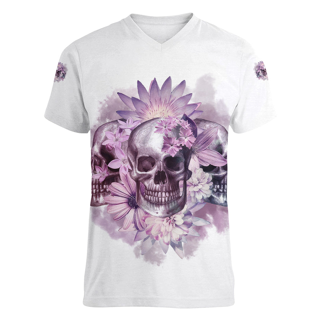 Stuck Between Idk Idc And IDGAF Skull Women V Neck T Shirt - Wonder Print Shop