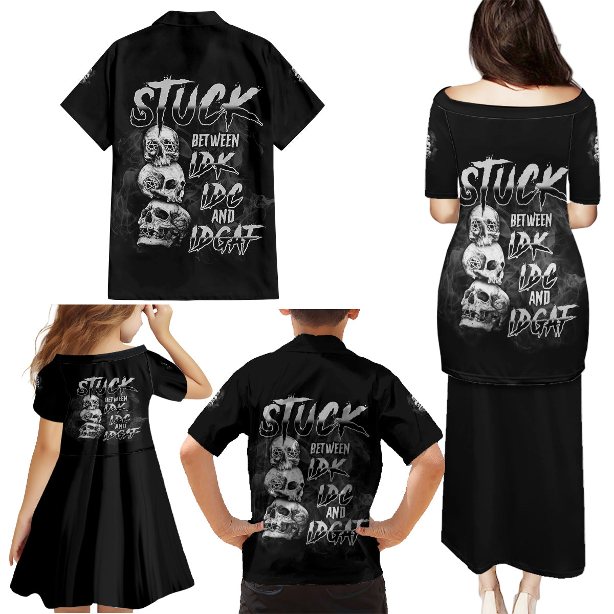 Stuck Between Idk Idc Idgaf Family Matching Puletasi Dress and Hawaiian Shirt - Wonder Print Shop