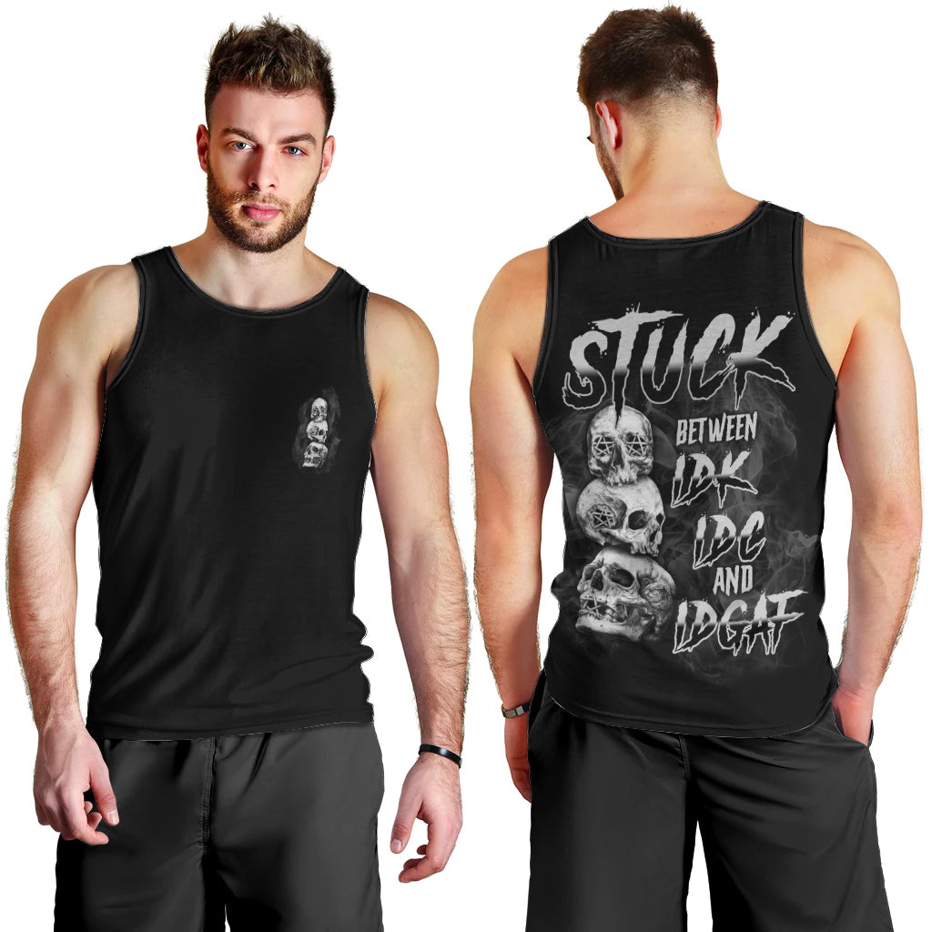Stuck Between Idk Idc Idgaf Men Tank Top - Wonder Print Shop