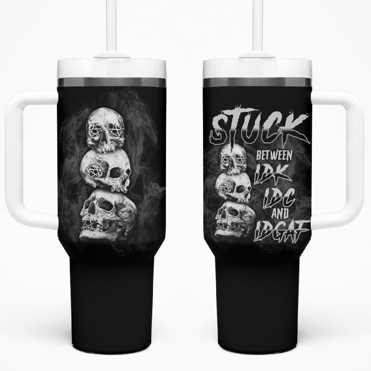 Stuck Between Idk Idc Idgaf Tumbler With Handle - Wonder Print Shop