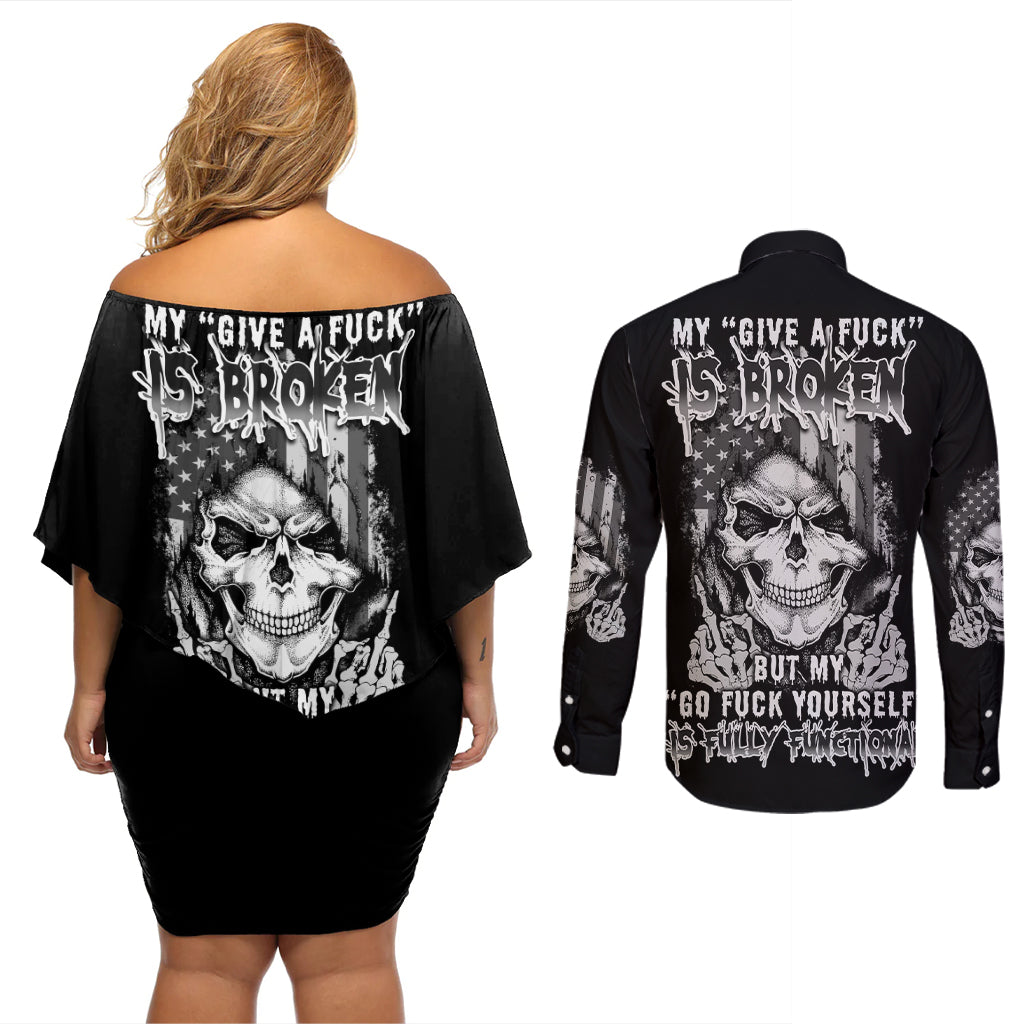 My Give A F Mad Skull Couples Matching Off Shoulder Short Dress and Long Sleeve Button Shirt - Wonder Print Shop