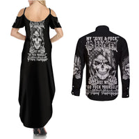 My Give A F Mad Skull Couples Matching Summer Maxi Dress and Long Sleeve Button Shirt - Wonder Print Shop