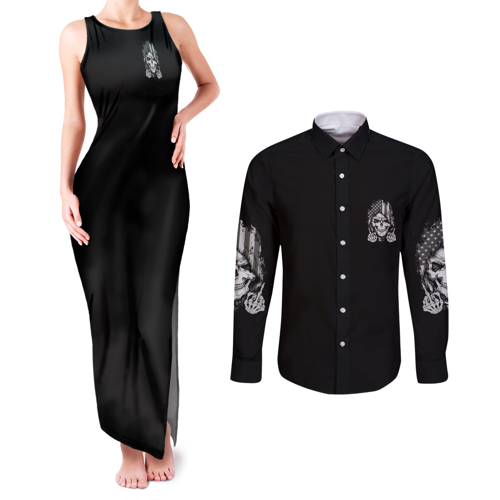 My Give A F Mad Skull Couples Matching Tank Maxi Dress and Long Sleeve Button Shirt - Wonder Print Shop