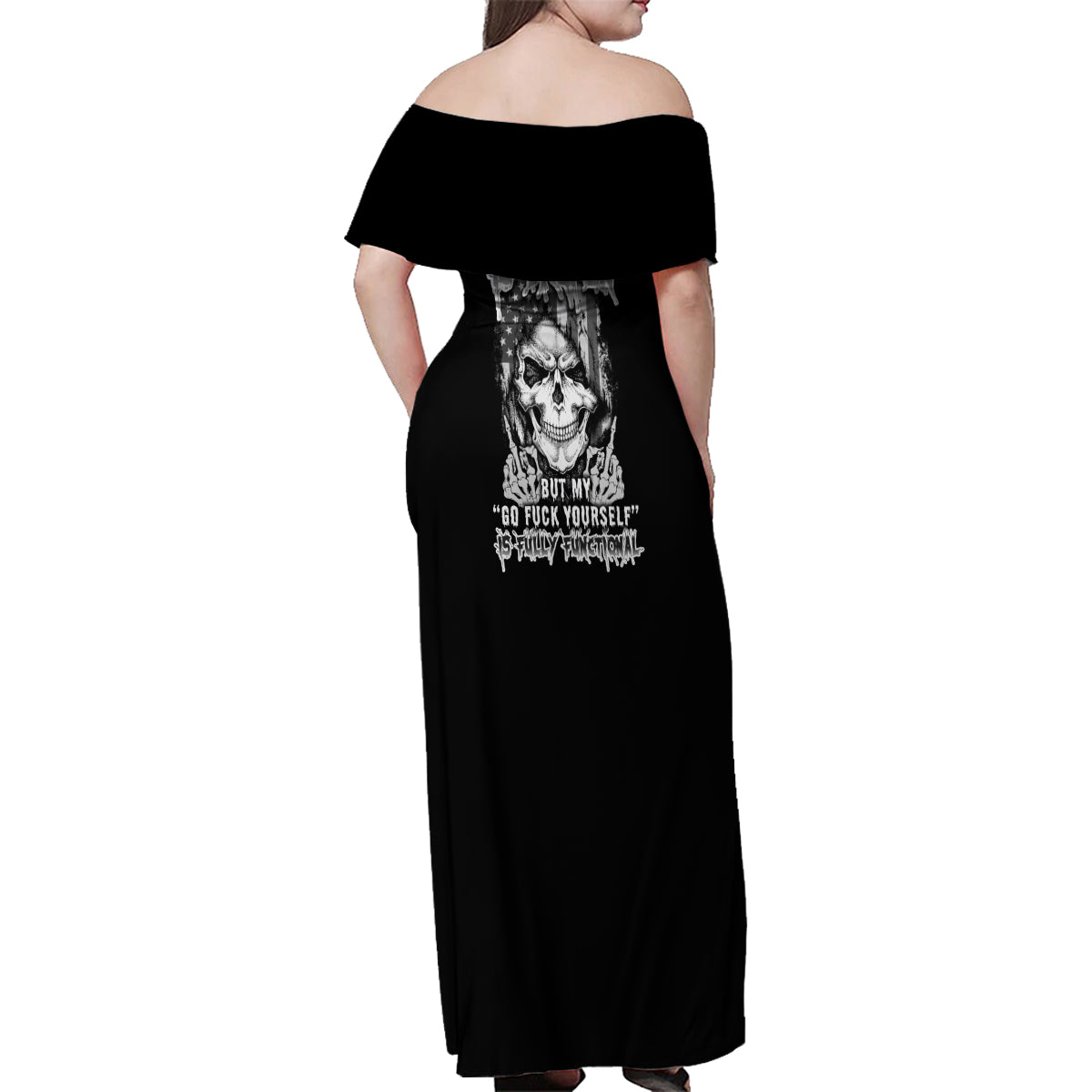 My Give A F Mad Skull Family Matching Off Shoulder Maxi Dress and Hawaiian Shirt - Wonder Print Shop