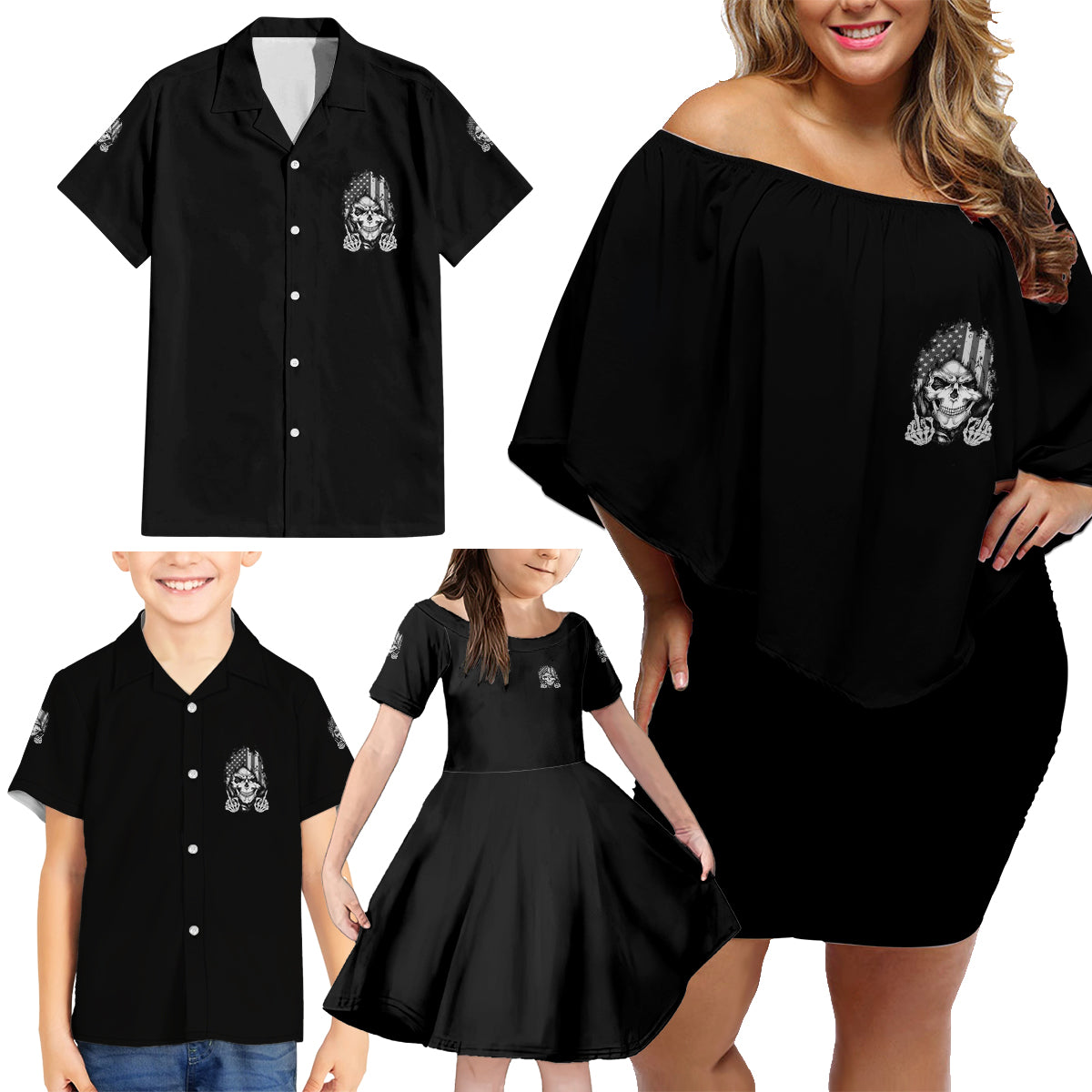 My Give A F Mad Skull Family Matching Off Shoulder Short Dress and Hawaiian Shirt - Wonder Print Shop