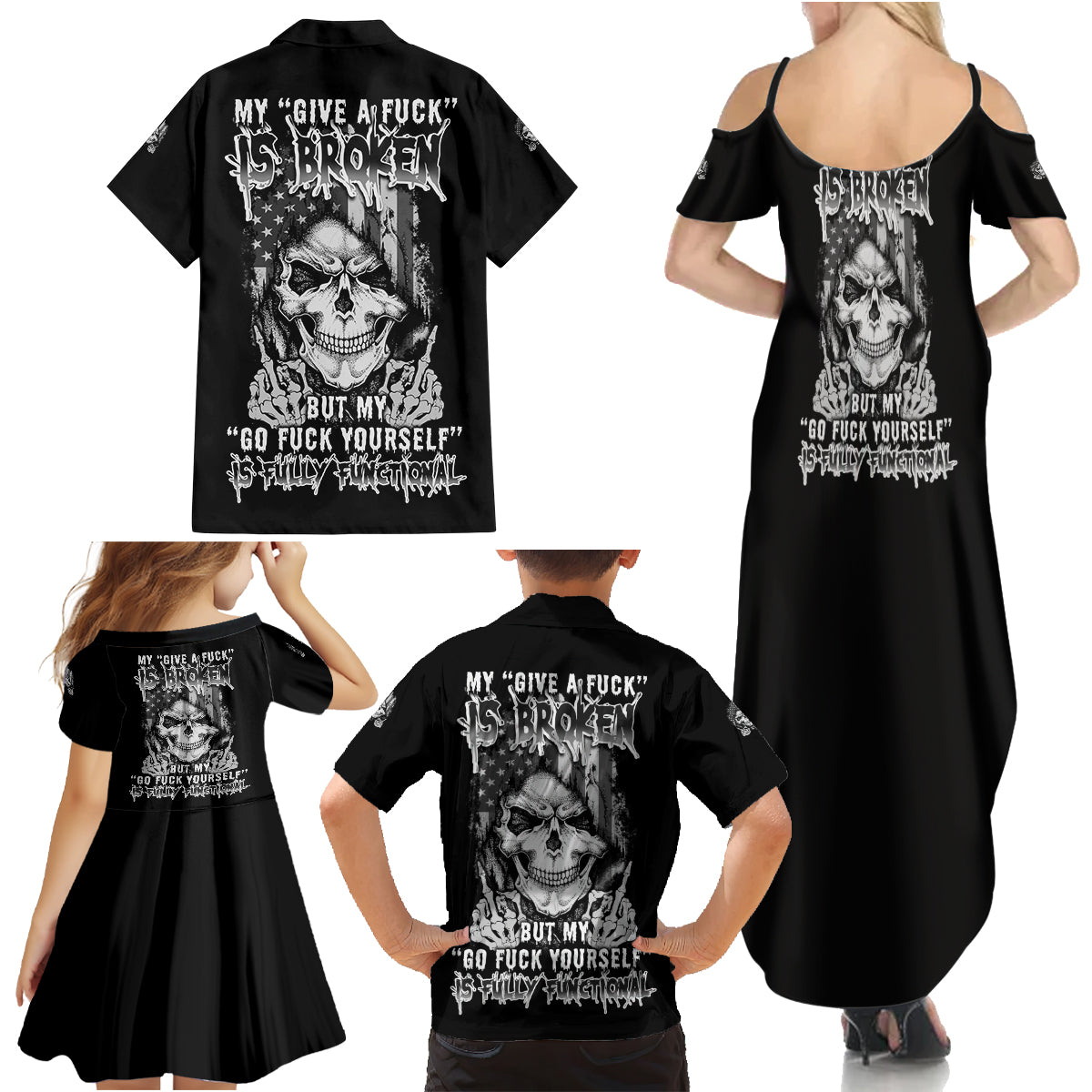 My Give A F Mad Skull Family Matching Summer Maxi Dress and Hawaiian Shirt - Wonder Print Shop