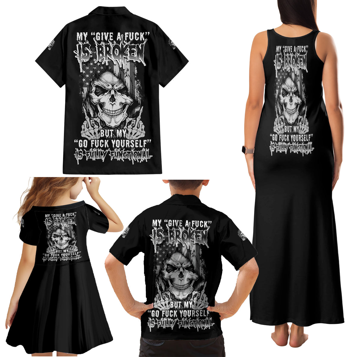 My Give A F Mad Skull Family Matching Tank Maxi Dress and Hawaiian Shirt - Wonder Print Shop