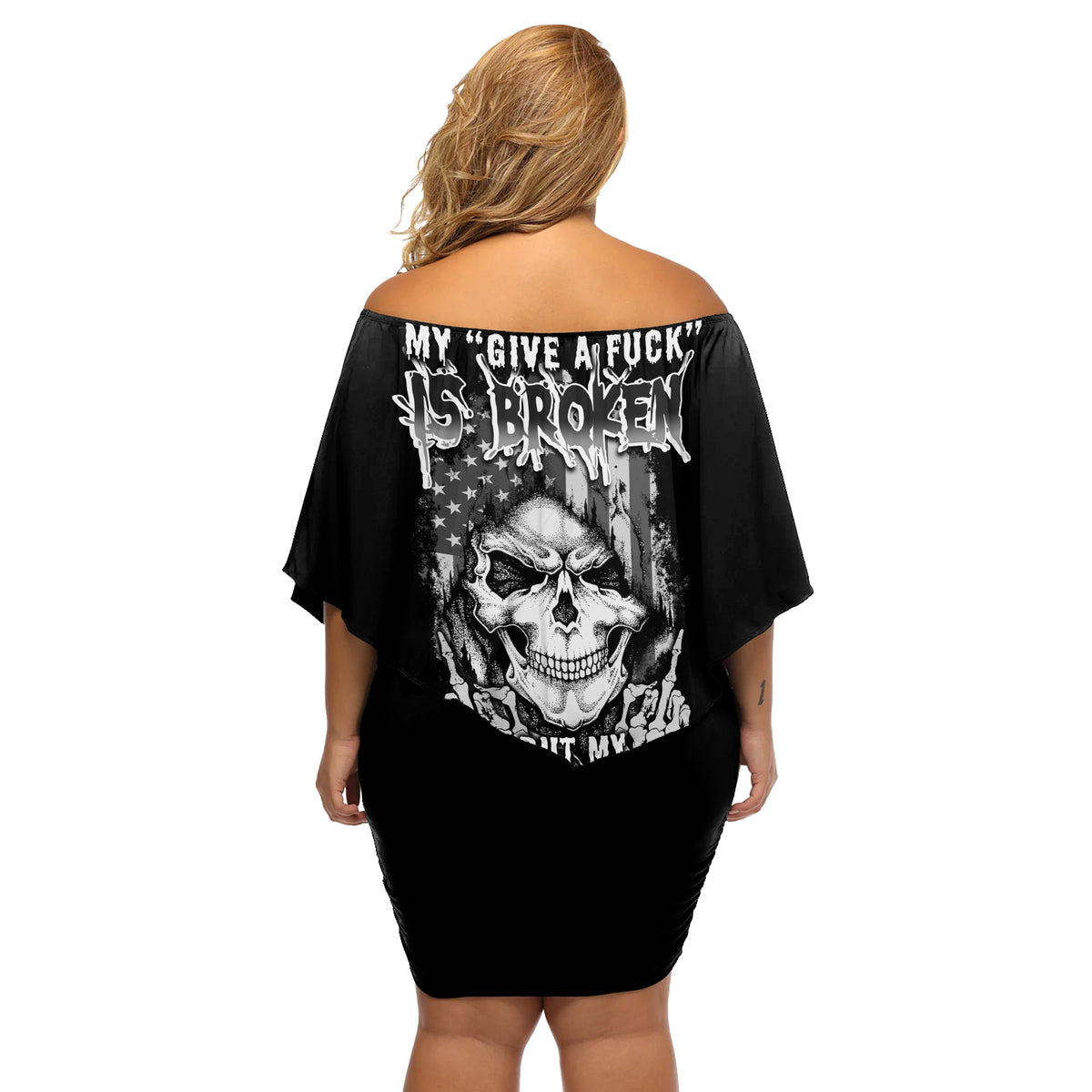 My Give A F Mad Skull Off Shoulder Short Dress - Wonder Print Shop