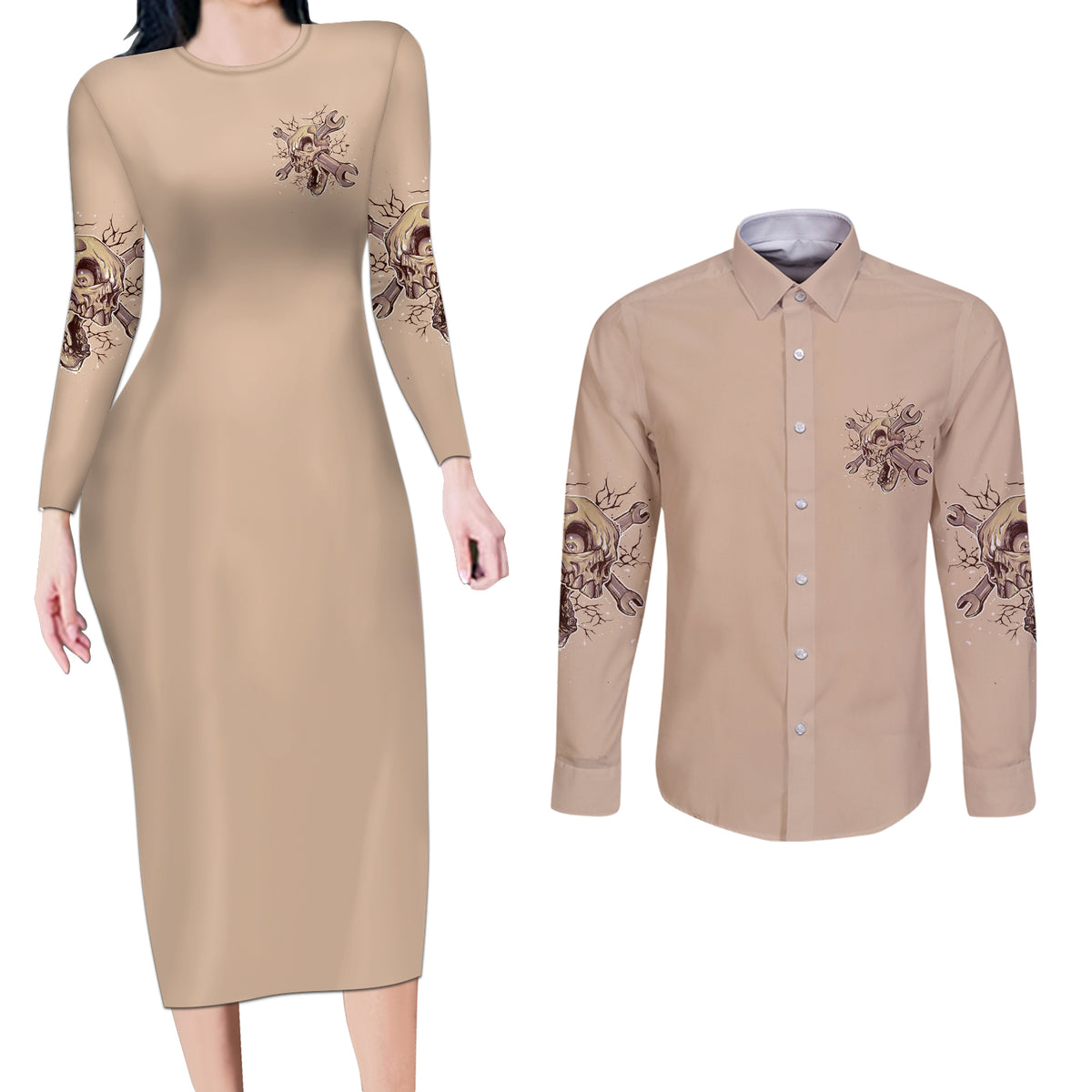 I Can Fix Stupid But It's Gonna Hurt Couples Matching Long Sleeve Bodycon Dress and Long Sleeve Button Shirt - Wonder Print Shop