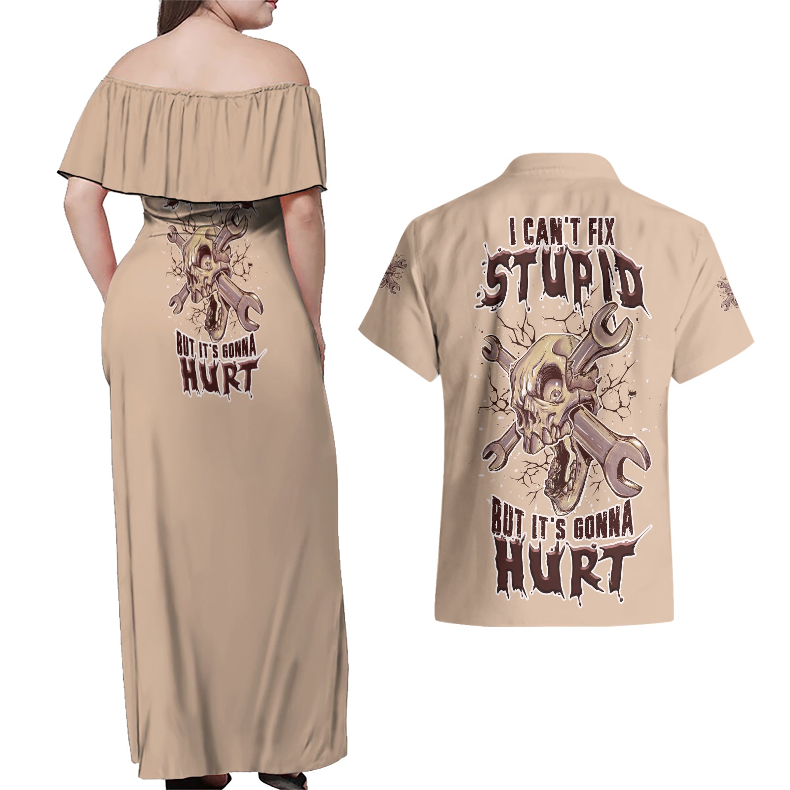 I Can Fix Stupid But It's Gonna Hurt Couples Matching Off Shoulder Maxi Dress and Hawaiian Shirt - Wonder Print Shop