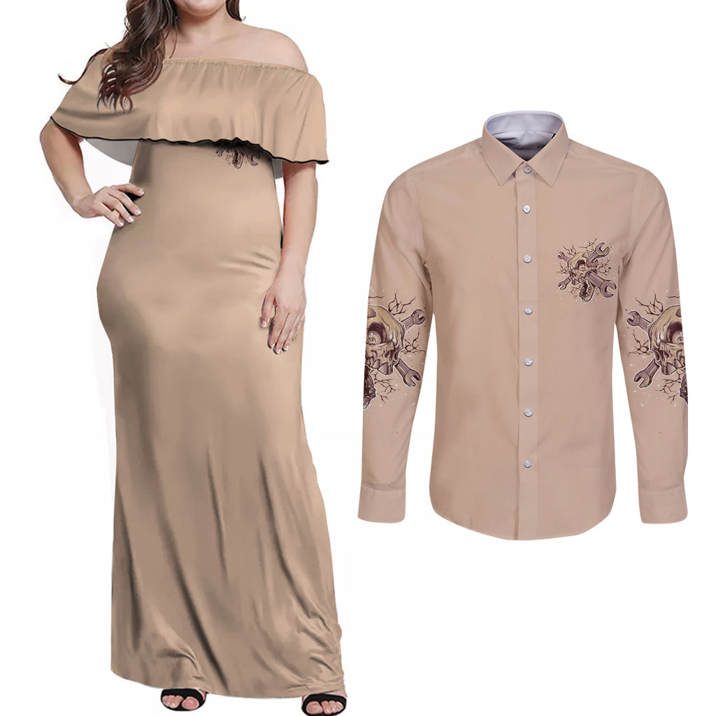 I Can Fix Stupid But It's Gonna Hurt Couples Matching Off Shoulder Maxi Dress and Long Sleeve Button Shirt - Wonder Print Shop