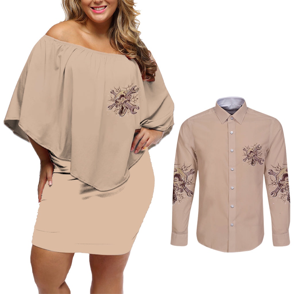 I Can Fix Stupid But It's Gonna Hurt Couples Matching Off Shoulder Short Dress and Long Sleeve Button Shirt - Wonder Print Shop