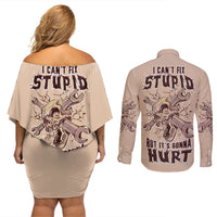 I Can Fix Stupid But It's Gonna Hurt Couples Matching Off Shoulder Short Dress and Long Sleeve Button Shirt - Wonder Print Shop