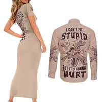 I Can Fix Stupid But It's Gonna Hurt Couples Matching Short Sleeve Bodycon Dress and Long Sleeve Button Shirt - Wonder Print Shop