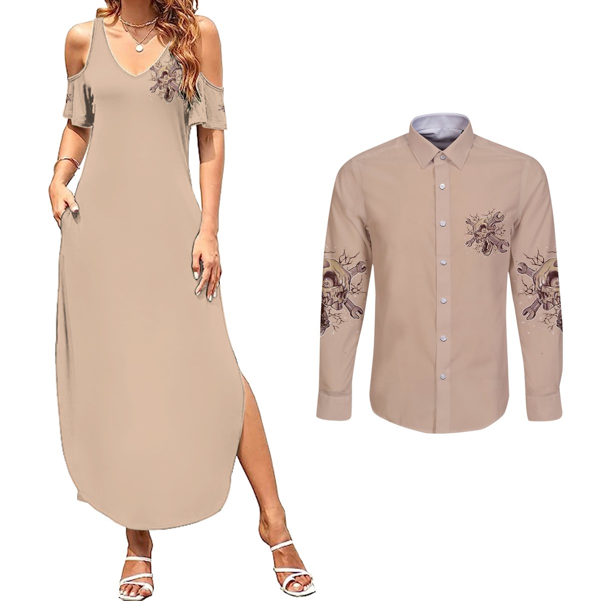 I Can Fix Stupid But It's Gonna Hurt Couples Matching Summer Maxi Dress and Long Sleeve Button Shirt - Wonder Print Shop