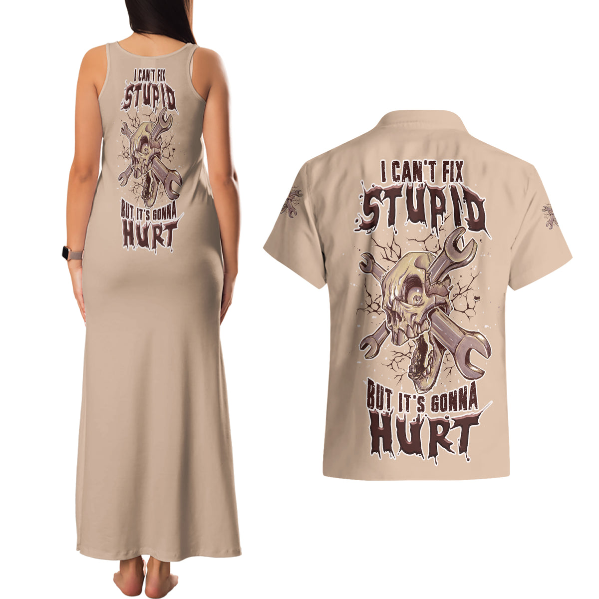 I Can Fix Stupid But It's Gonna Hurt Couples Matching Tank Maxi Dress and Hawaiian Shirt - Wonder Print Shop