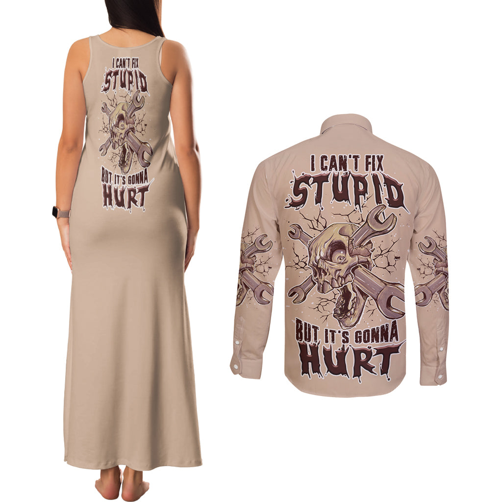I Can Fix Stupid But It's Gonna Hurt Couples Matching Tank Maxi Dress and Long Sleeve Button Shirt - Wonder Print Shop