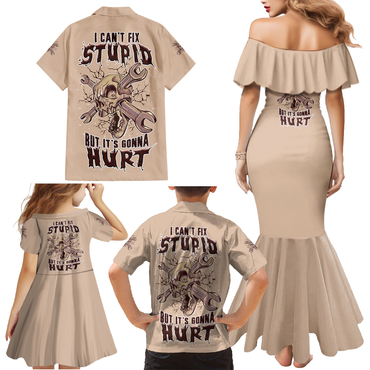 I Can Fix Stupid But It's Gonna Hurt Family Matching Mermaid Dress and Hawaiian Shirt - Wonder Print Shop