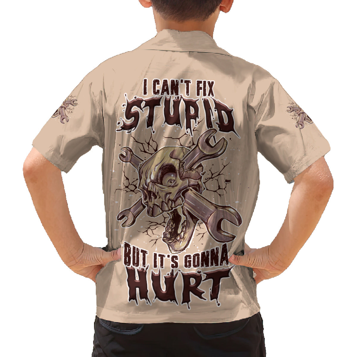 I Can Fix Stupid But It's Gonna Hurt Family Matching Off Shoulder Short Dress and Hawaiian Shirt - Wonder Print Shop